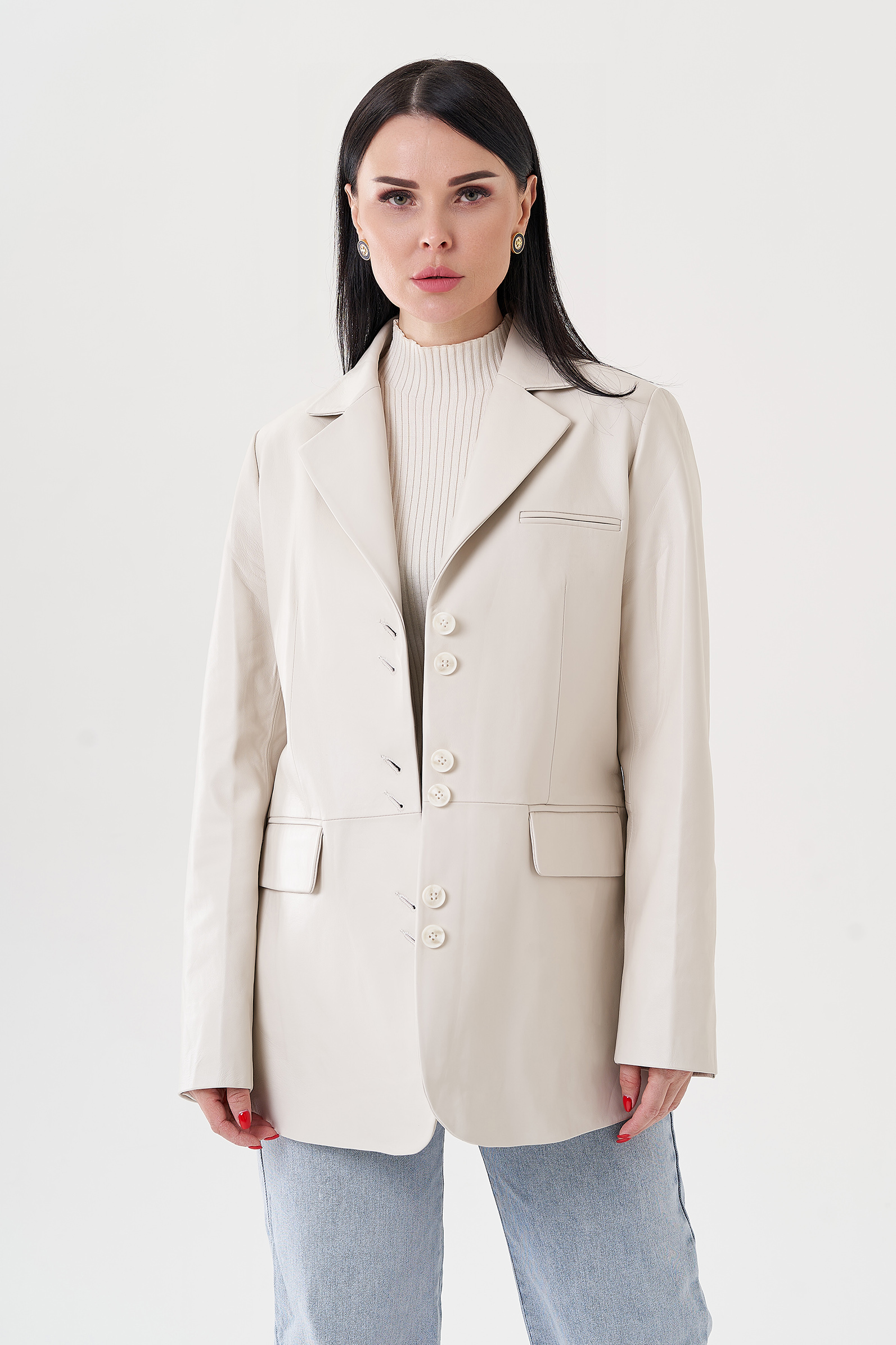 Женский пиджак из натуральной кожи 24482 (белый) купить в интернет-магазине с доставкой