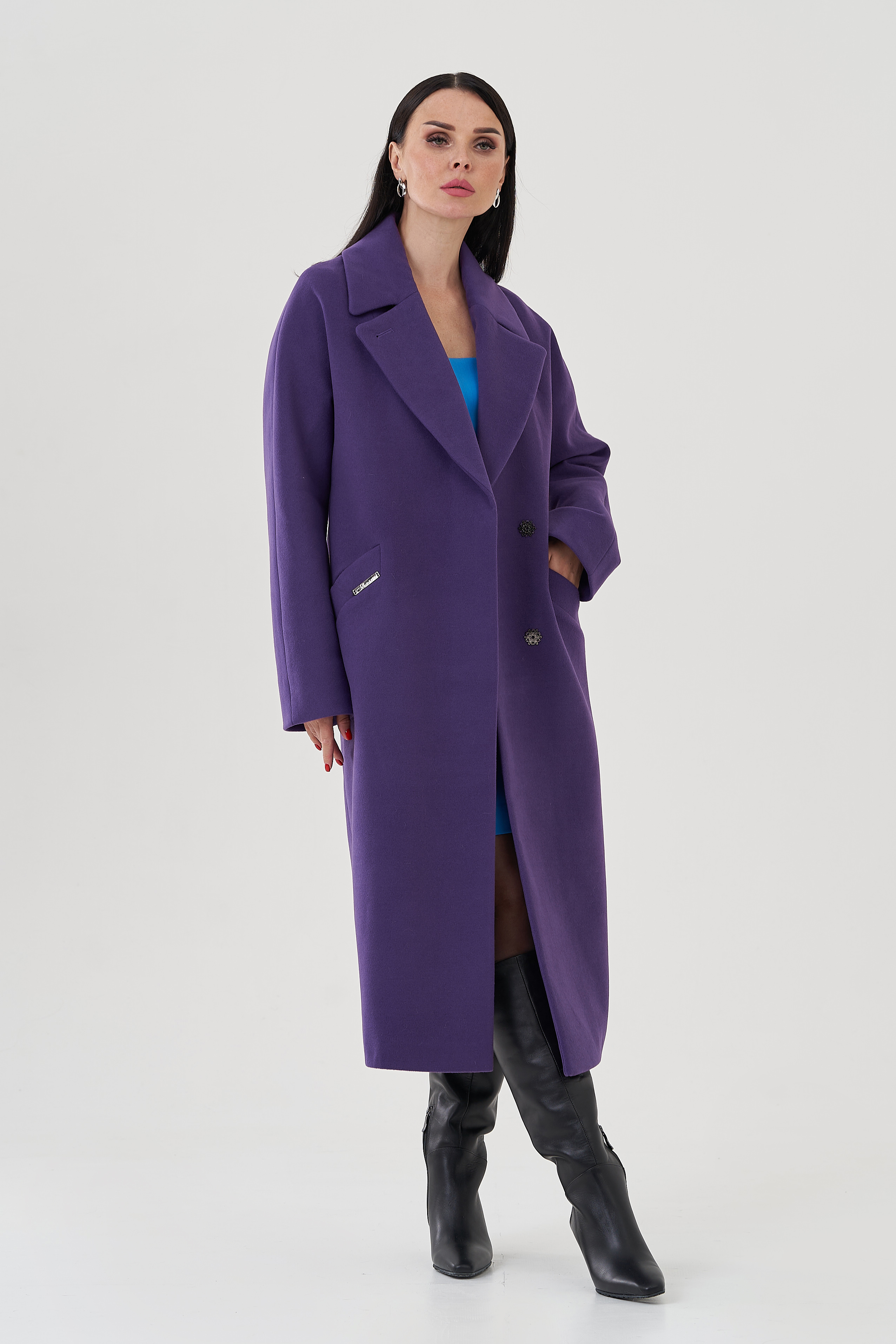 Пальто фиолетового цвета с английским воротником 24712 (фиолетовый) купить в интернет-магазине с доставкой