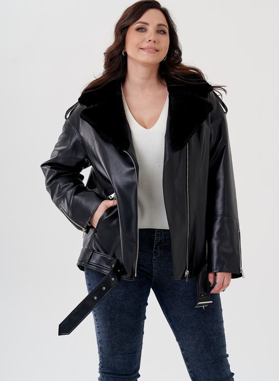 Куртка-косуха из эко кожи на утеплителе с натуральным мутоном