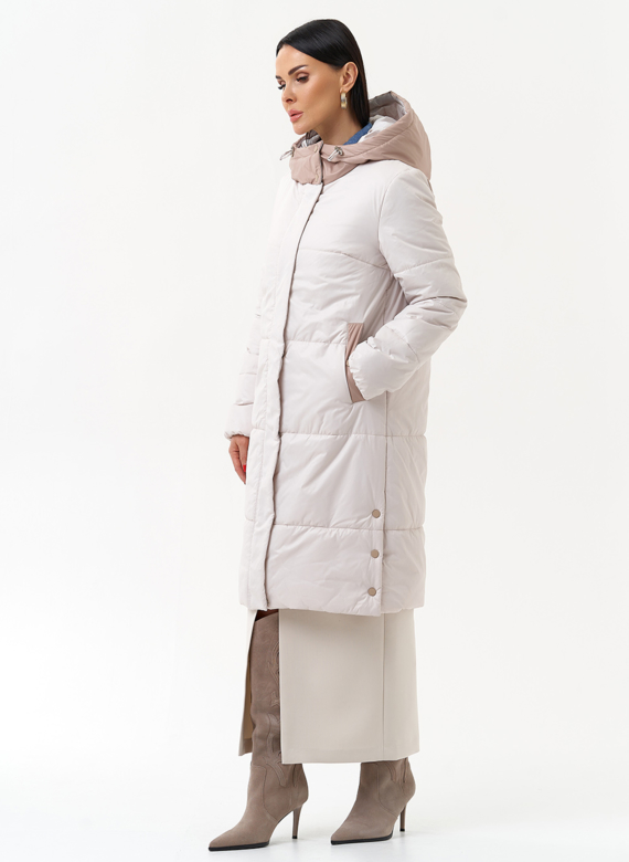 Женское утепленное полупальто с капюшоном