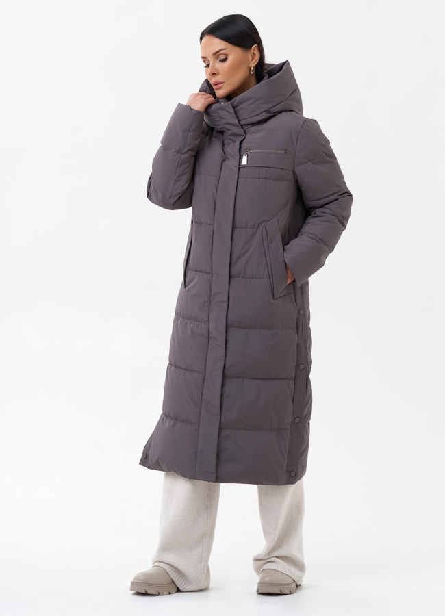 Длинный пуховик с капюшоном модель № 29183 универмаг малина