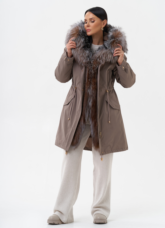 Парка женская с отделкой из меха чернобурки модель № 29187 в кредит