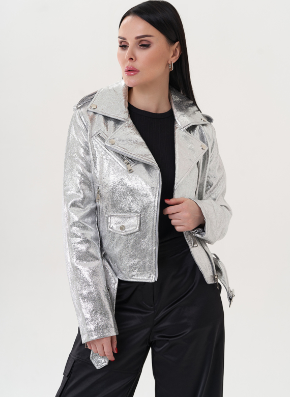Куртка "косуха" из эко кожи под серебро