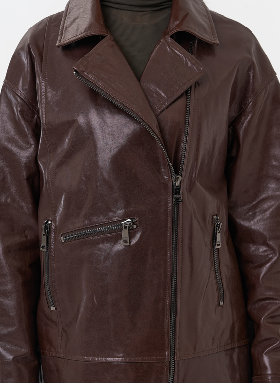 Куртка кожаная женская коричневая