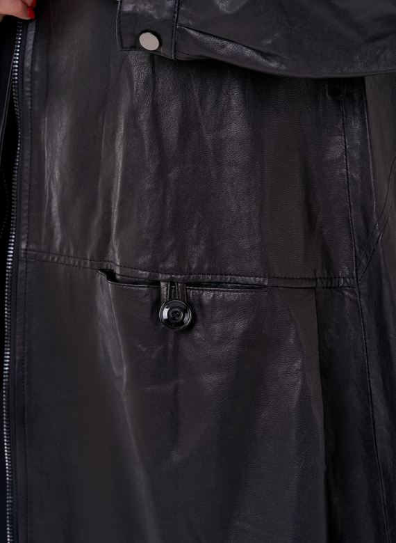 Длинный кожаный плащ с капюшоном