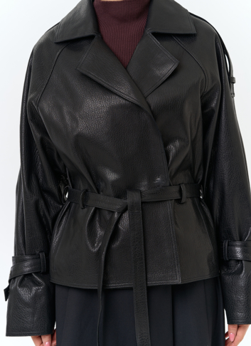 Женская куртка из натуральной кожи с поясом