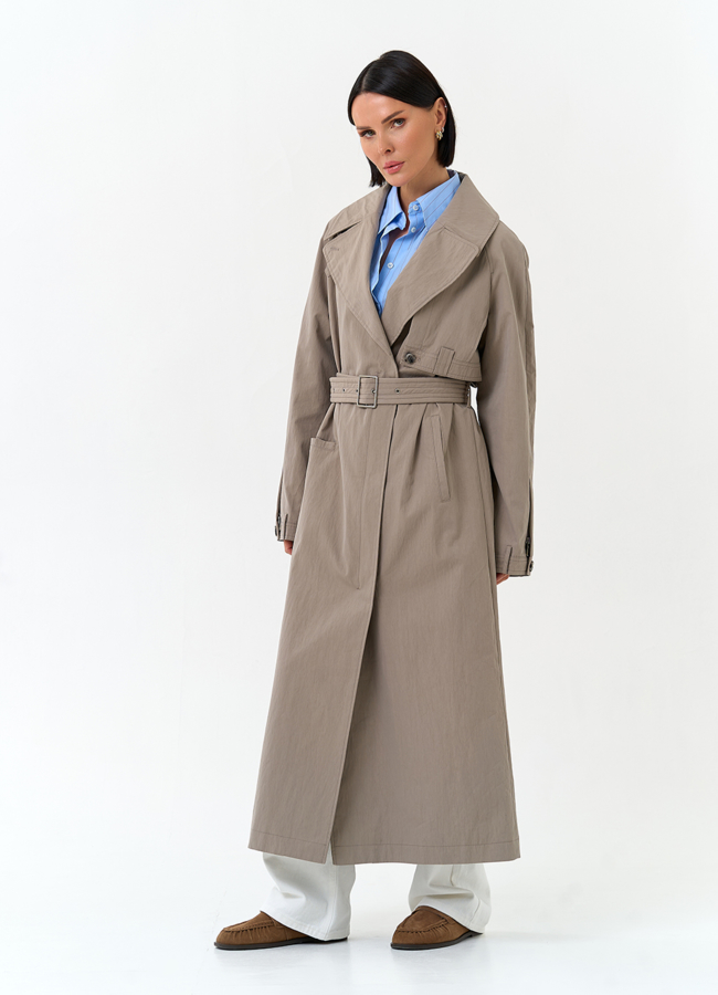 Женский длинный плащ с поясом модель № 33195 универмаг малина