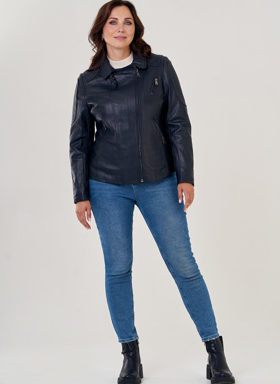 Куртка косуха из натуральной кожи в синем цвете