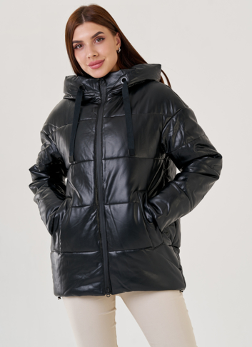 Черный пуховик Malina Siberian из искусственной кожи