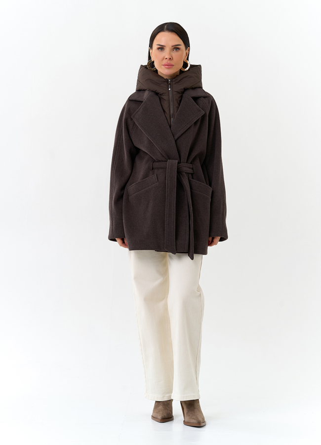 Женское пальто со съемный капюшоном модель № 32699 универмаг малина