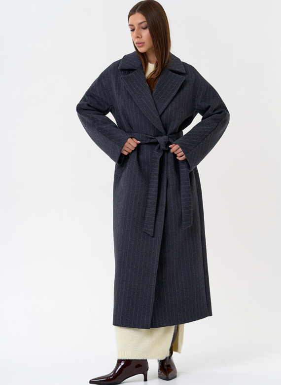 Женское длинное пальто с поясом
