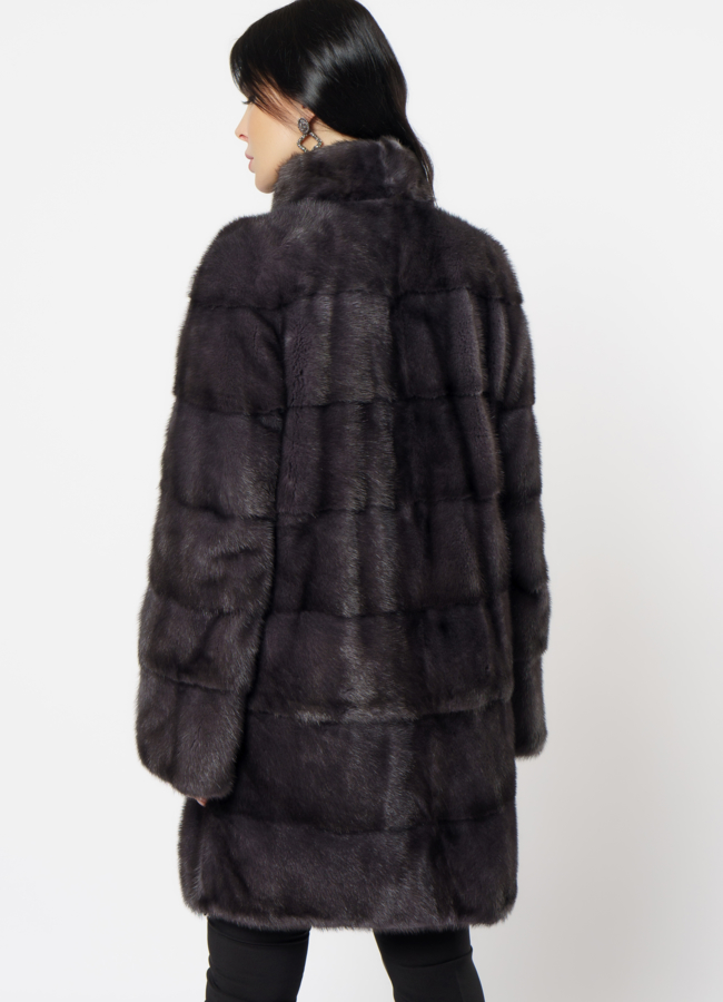 Норковая шуба с воротником стойка в цвете графит модель № 25926 в кредит