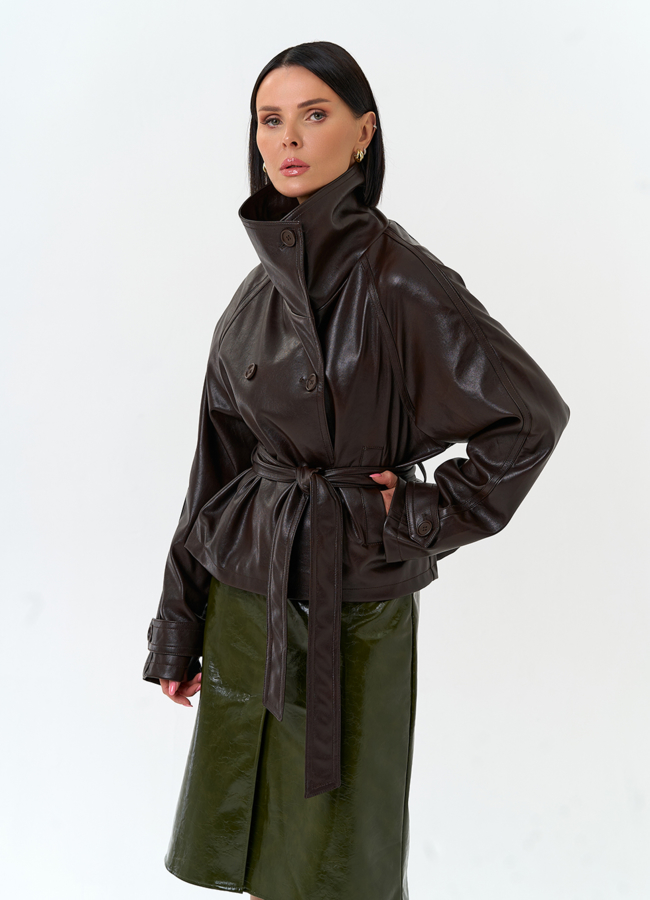 Женская куртка из эко кожи с поясом модель № 33146 универмаг малина