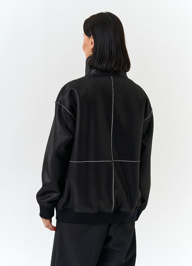 фото Женский бомбер из эко замши черного цвета модель № 32584