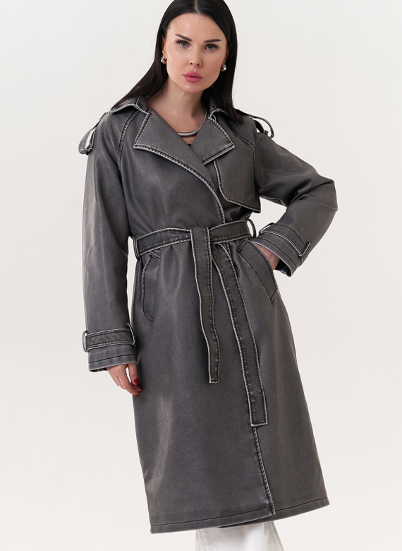 Плащ из эко кожи с поясом