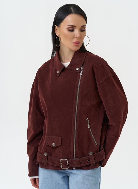 Куртка косуха из эко замши бордового цвета