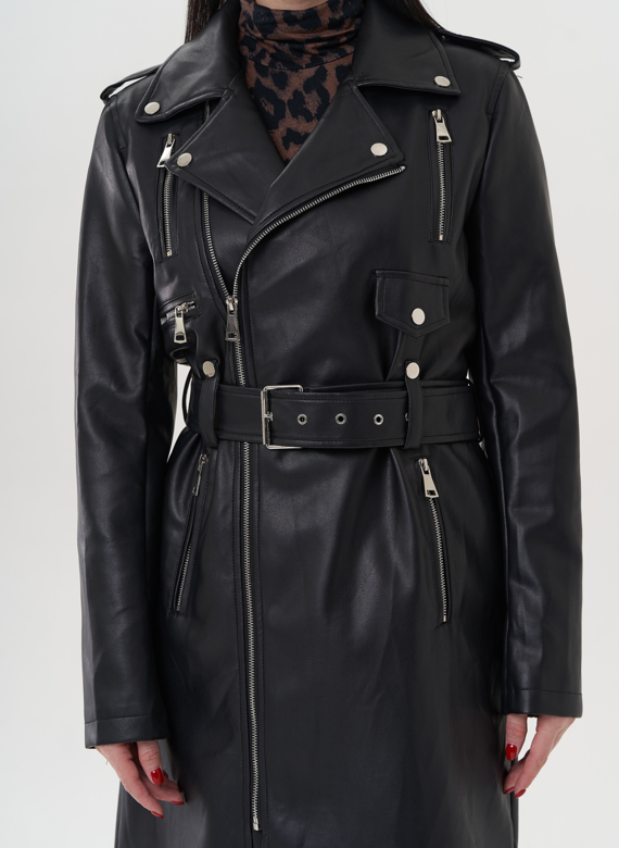 Плащ "косуха" черного цвета из эко кожи