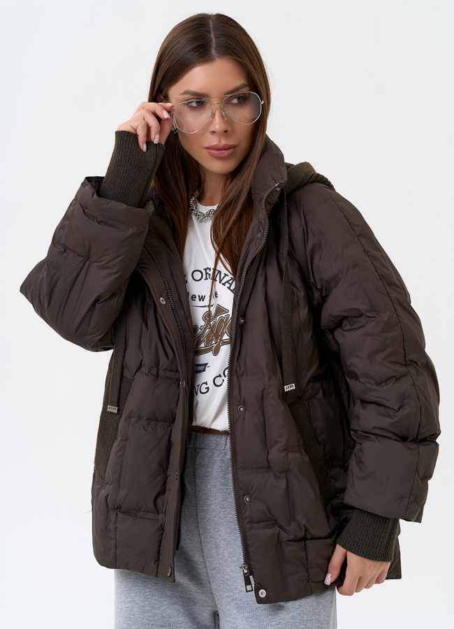 Женская куртка с трикотажным капюшоном модель № 31388 универмаг малина