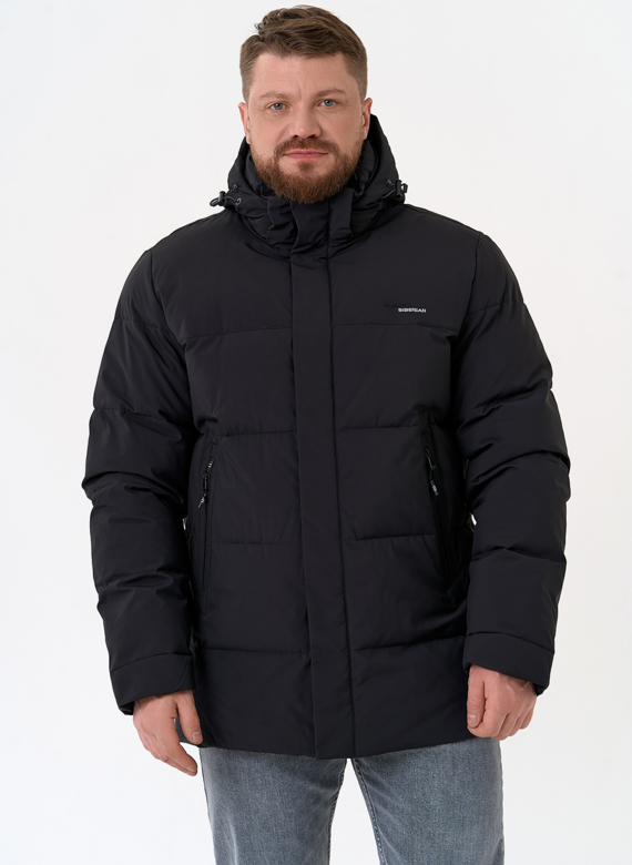 Мужской пуховик черного цвета с капюшоном Мужской пуховик черного цвета с капюшоном