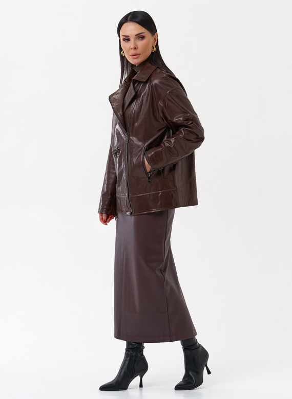 Куртка кожаная женская коричневая