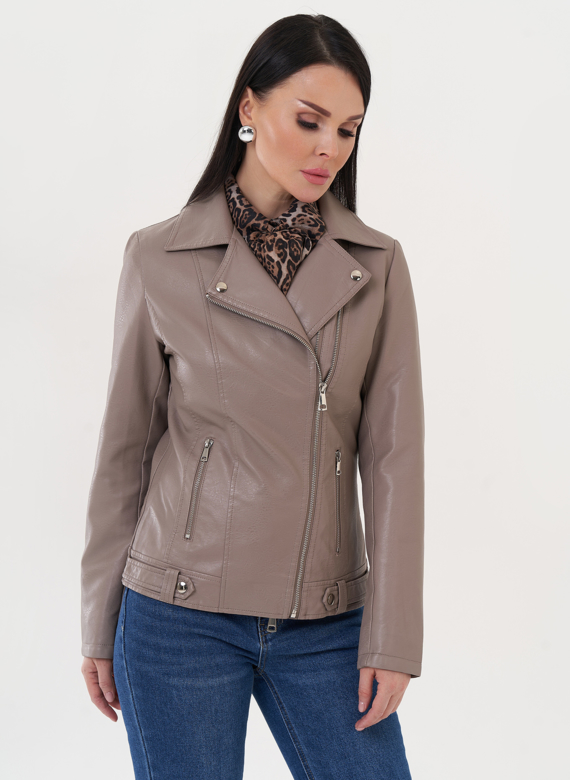Куртка "косуха" из эко кожи бежевого цвета