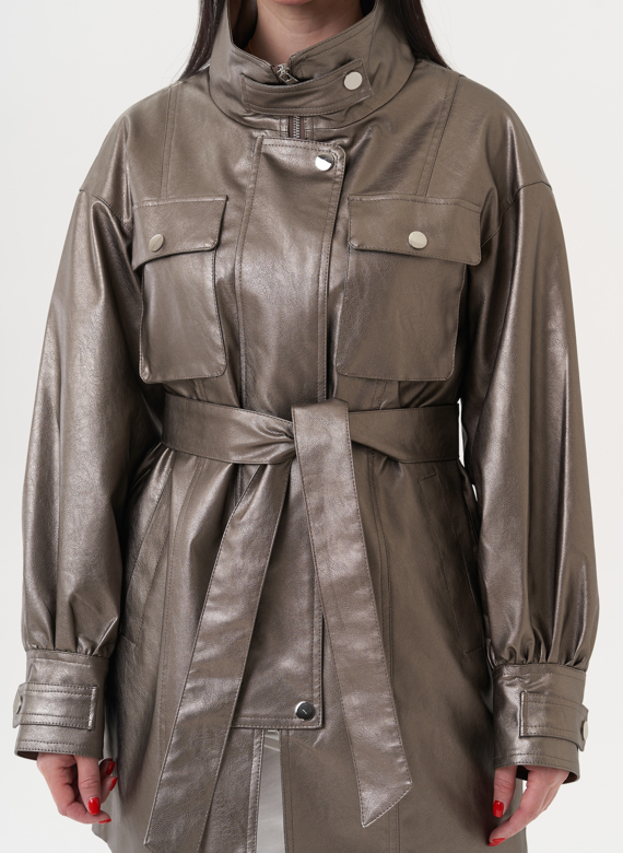 Женский жакет из эко кожи под бронзу