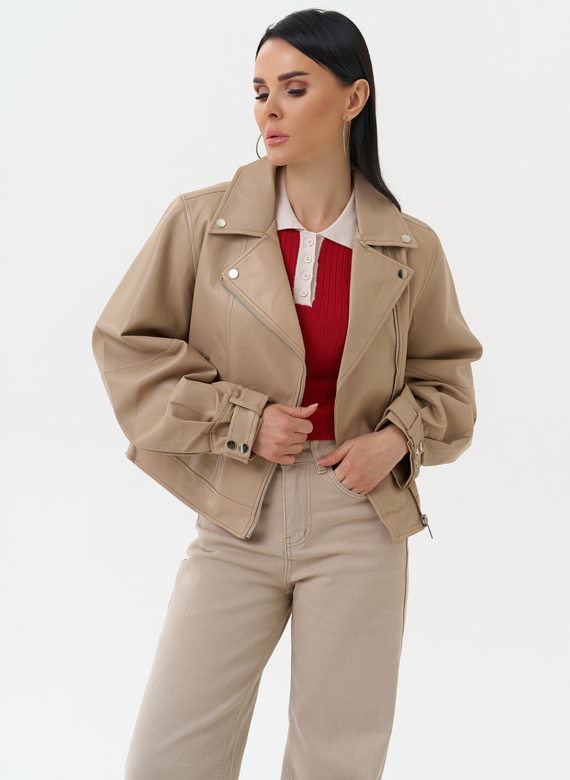 Куртка косуха из эко кожи бежевого цвета