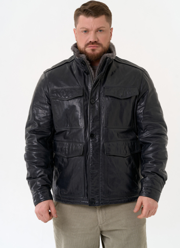 Куртка из натуральной кожи с воротником стойкой