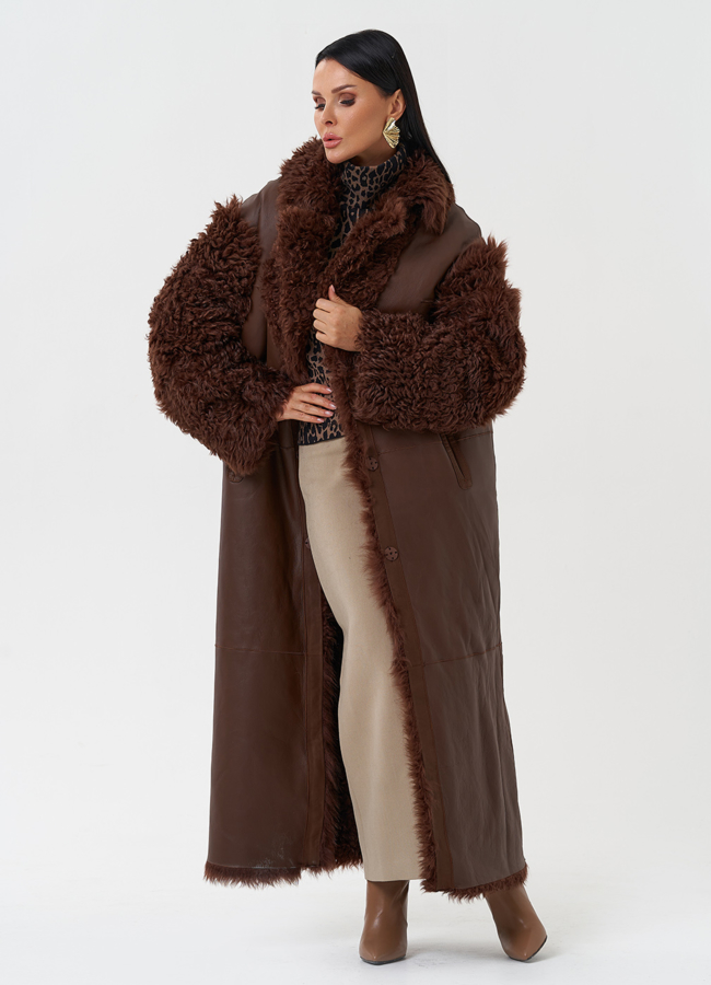 Двухсторонняя натуральная дубленка модель № 28425 универмаг малина