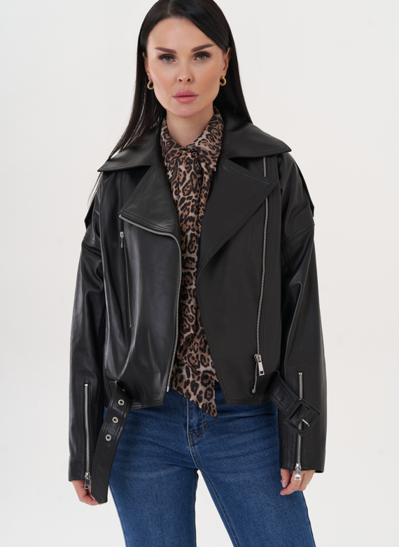 Куртка "косуха" из натуральной кожи с английским воротником