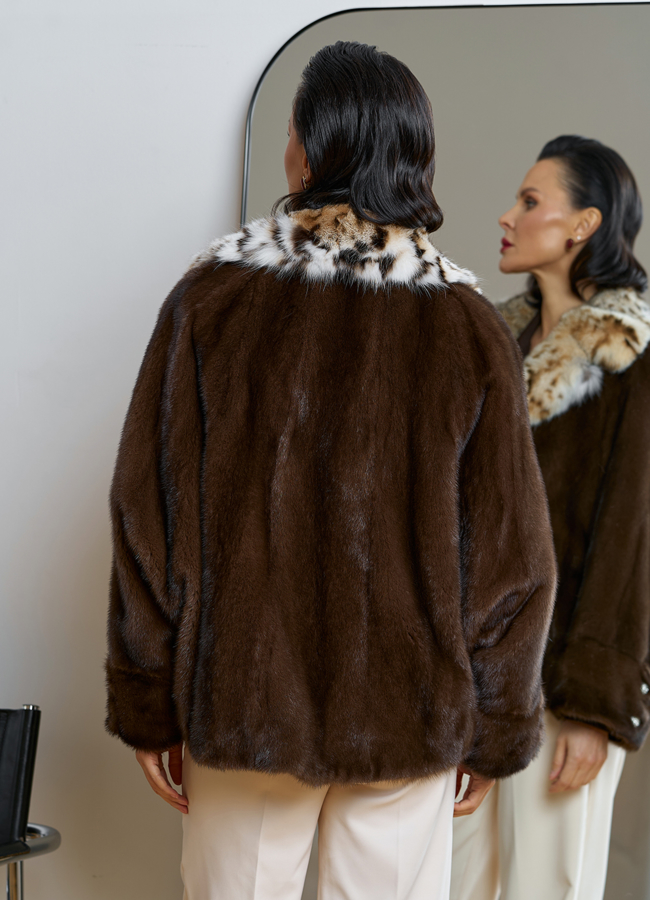 Куртка из меха норки с английским воротником из меха рыси модель № 31756 универмаг малина