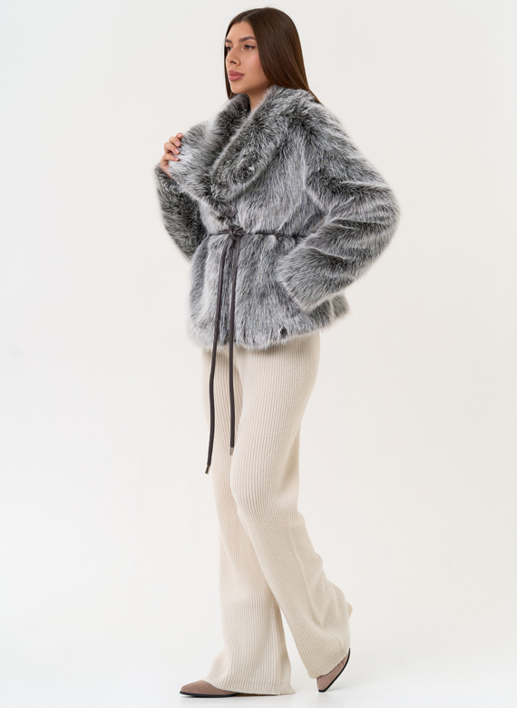 Женская короткая шуба из эко меха с воротником