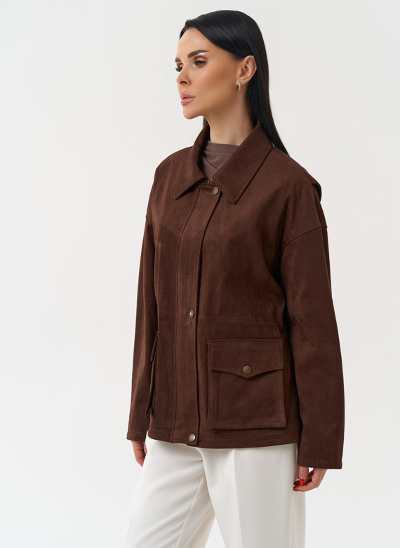 Женская парка из эко замши коричневого цвета