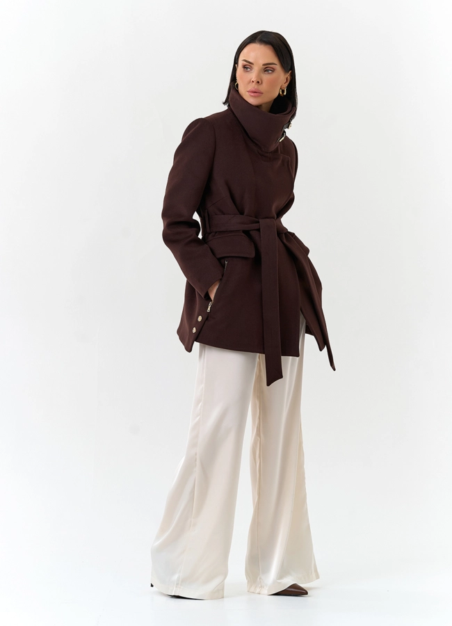 Женское укороченное пальто с воротником стойкой модель № 32553 универмаг малина