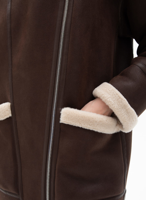 Женская удлиненная дубленка из эко кожи