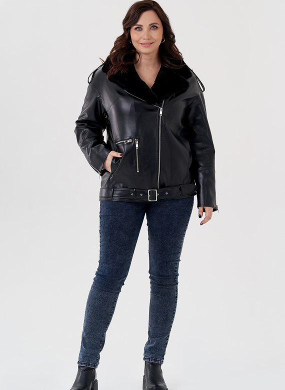 Куртка-косуха из эко кожи на утеплителе с натуральным мутоном