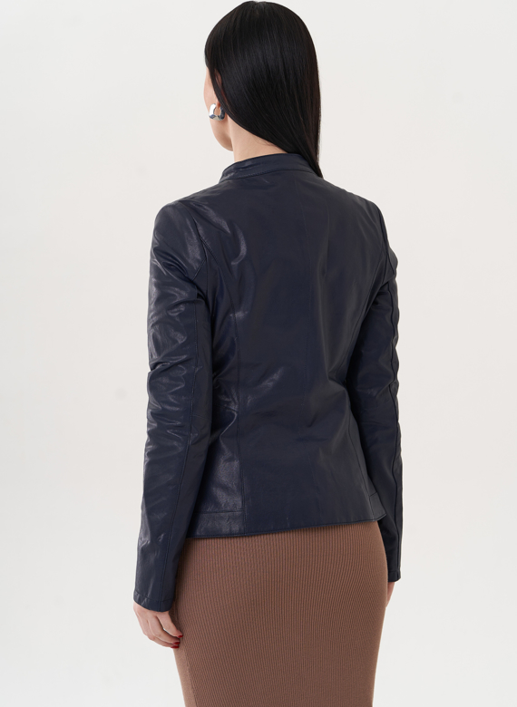 Кожаная куртка "мото" синего цвета