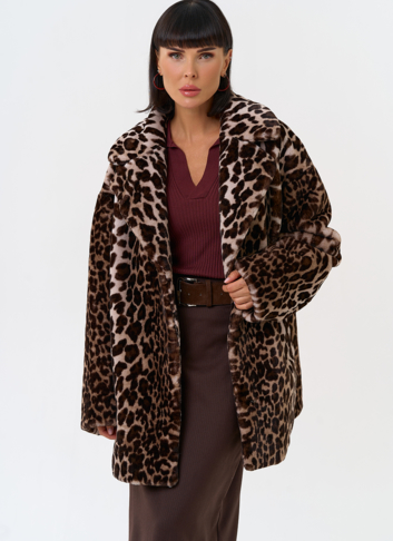 Женская шуба из эко меха с анималистическим принтом