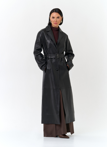 Женский длинный плащ из натуральной кожи