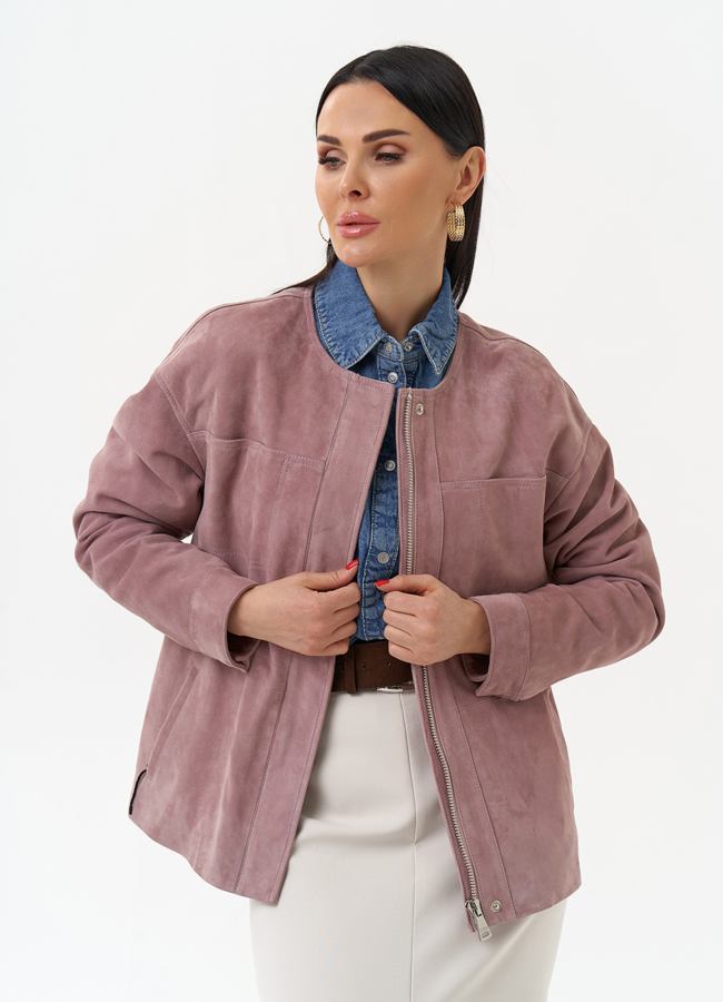 Куртка из натуральной замши  модель № 30094 меха малина