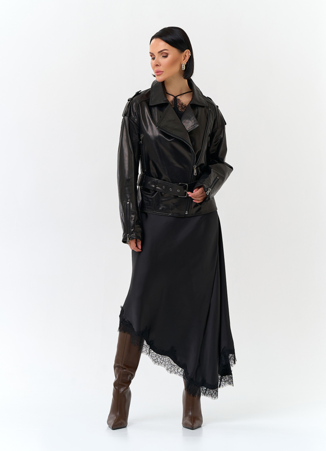 Женская куртка из натуральной кожи с поясом модель № 29916 универмаг малина