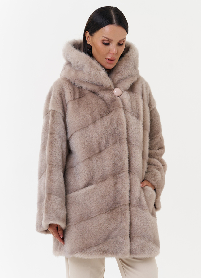 Шуба из норки с капюшоном модель № 27576 в кредит