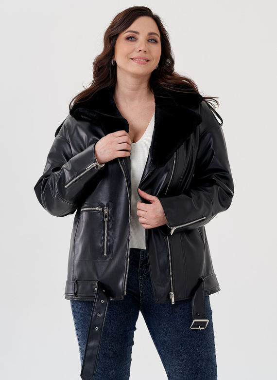 Куртка-косуха из эко кожи на утеплителе с натуральным мутоном