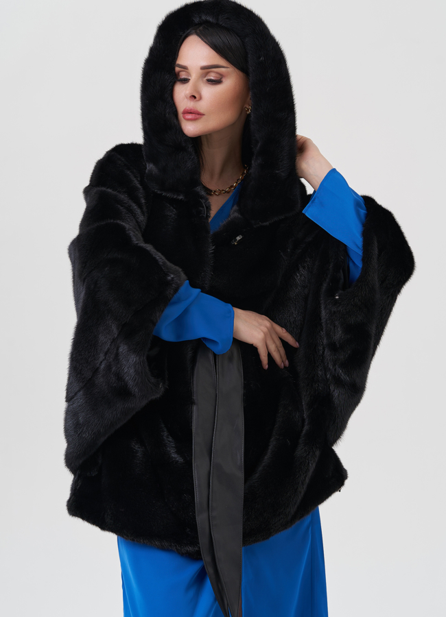фото Шуба из норки с капюшоном  модель № 24386