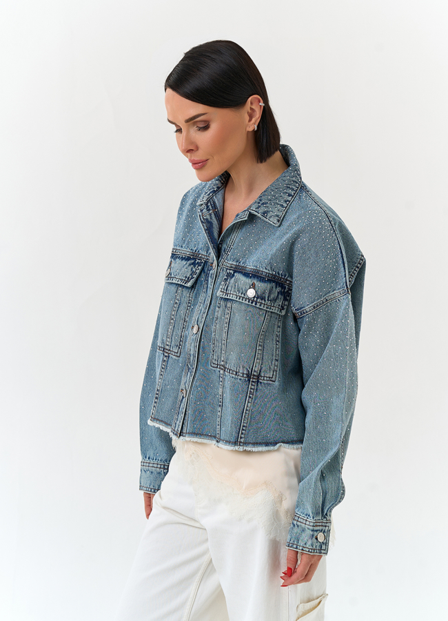 Женская джинсовая куртка со стразами модель № 33127 универмаг малина