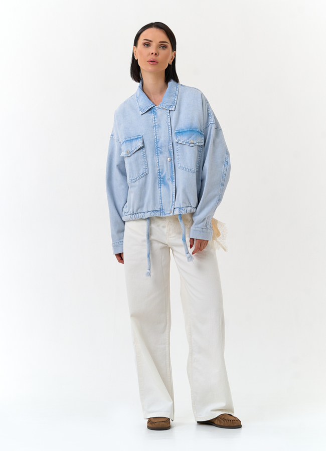 фото Женская объемная джинсовая куртка  модель № 33128