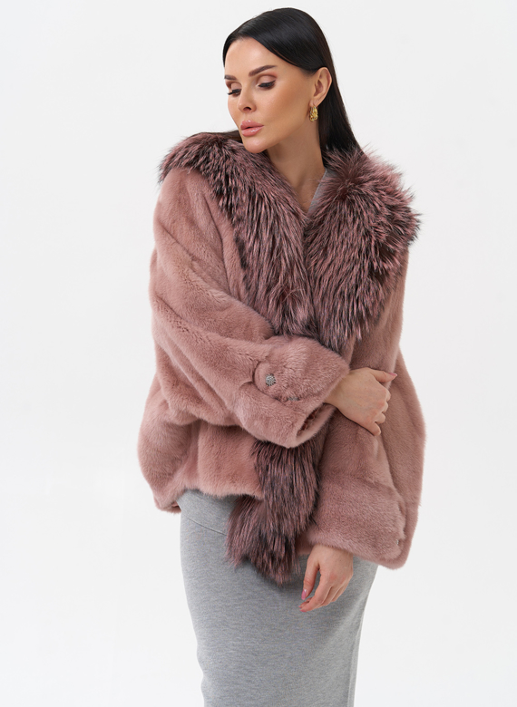 Короткая шуба из норки с чернобуркой