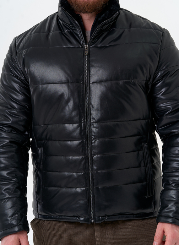 Пуховик из эко кожи черного цвета