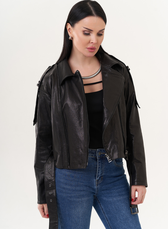 Куртка "косуха" из натуральной кожи с ремнем