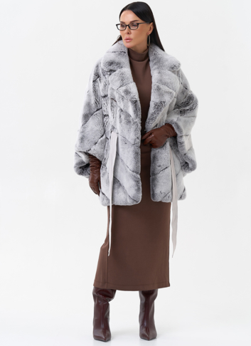 Шуба из меха кролика с английским воротником 